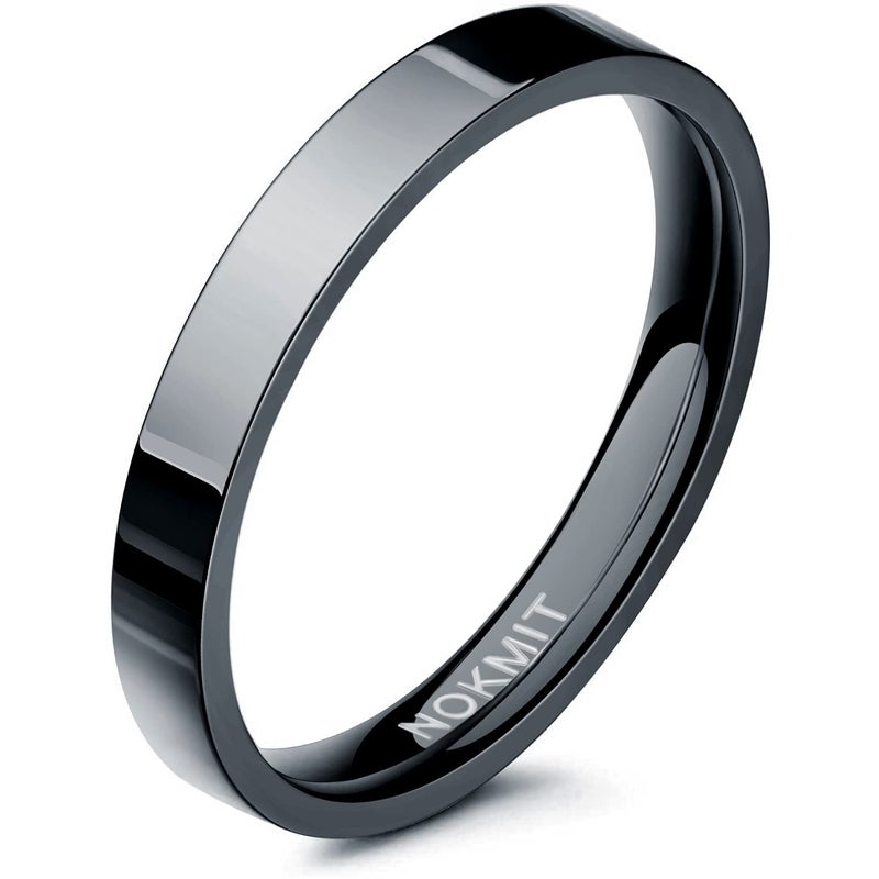 NOKMIT 3mm Titanium Rings High Polished Wedding Band for Women Dainty Stacking Stackable Band Thumb Pinky Ring Non Tarnish Comfort Fit Size 5 to 10 (Black 8) - Image 1